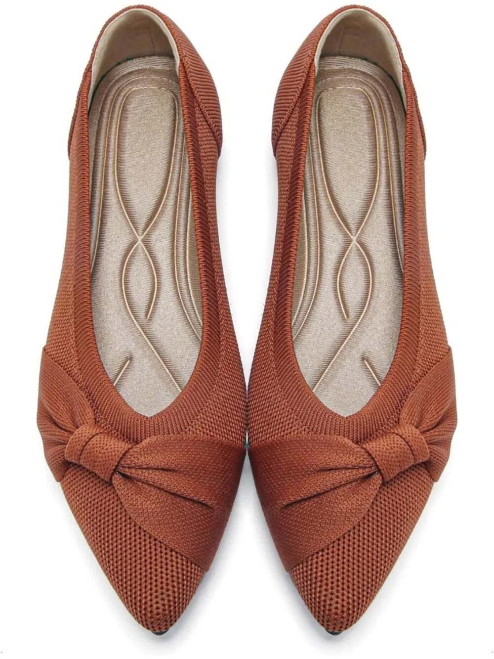 Women's Brown Mesh Comfortable Ballet Flats Pointed Toe Lightweight Casual Shoes